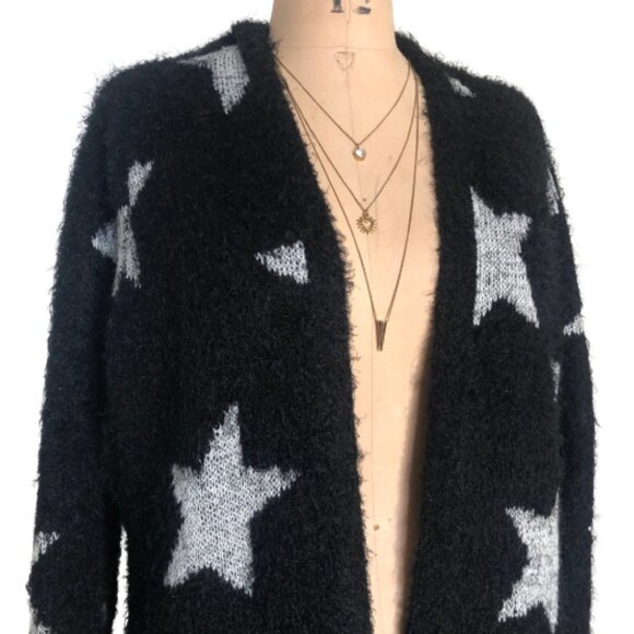 Torrid Star long Cardigan Sweater Fuzzy Black & silver Sz 00 - Picture 5 of 16